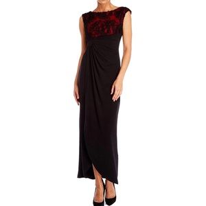 Black & red soutache lace full length dress gown